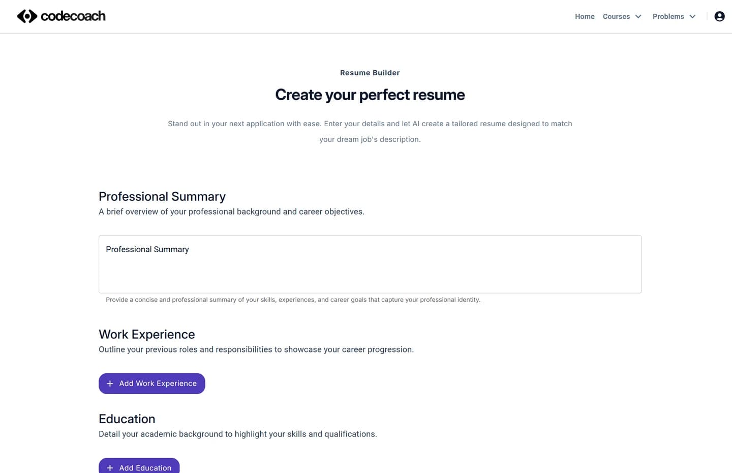 The Code Coach resume builder