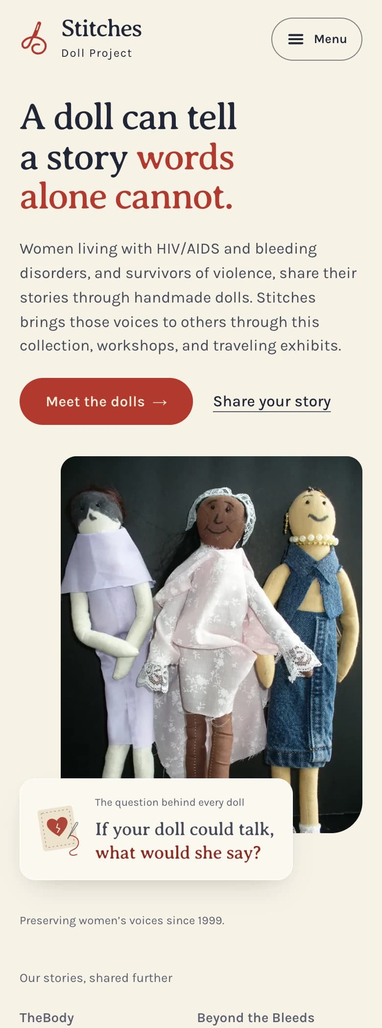 The Stitches homepage on a phone